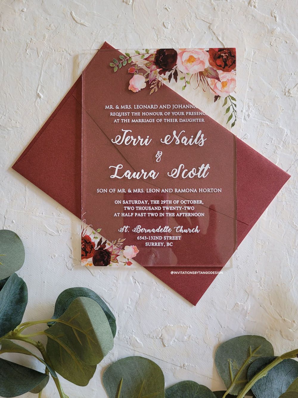 Square Rose Gold Acrylic Wedding Invitations