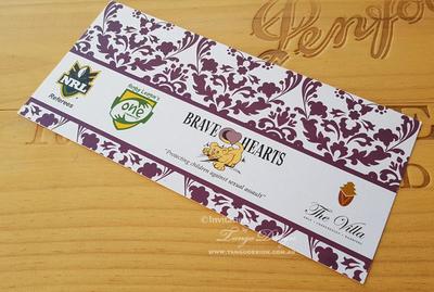 Brave Hearts Charity event invitation with printed Sponsors Logo: The Villa, NRL and Rugby League.