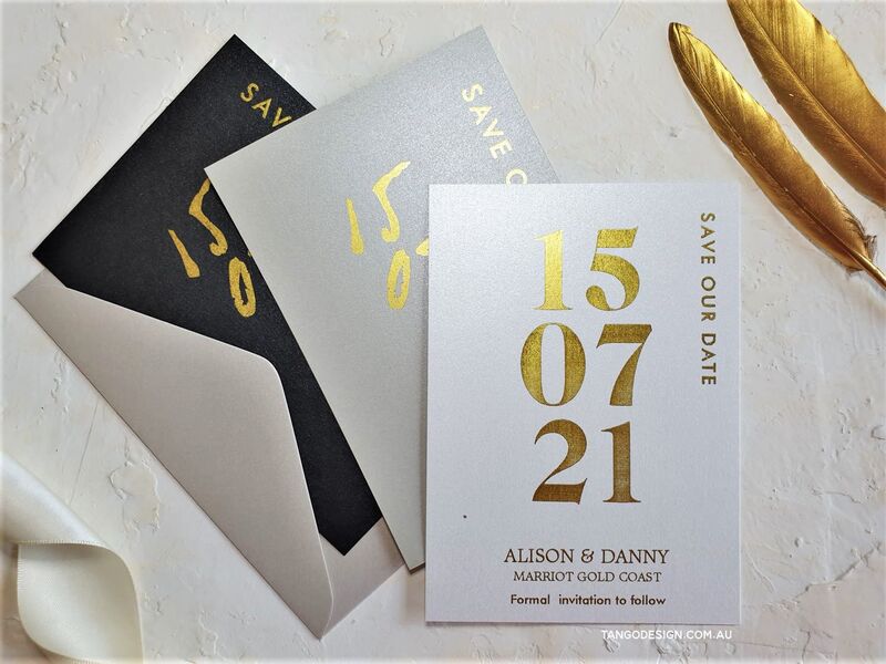 Modern Save the date cards Australia - Gold Foil Wedding