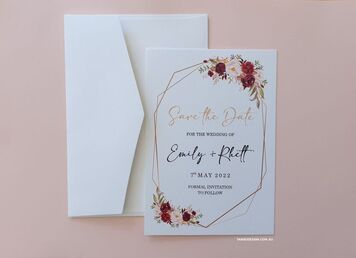 Burgundy Blush dried floral wedding invitations save the date