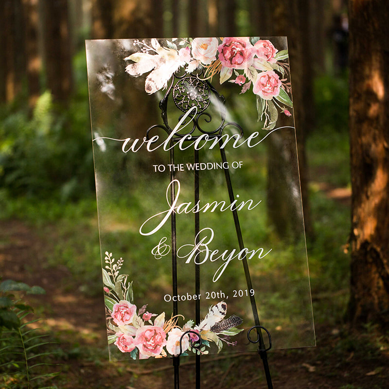 wedding welcome sign australia floral rustic acrylic