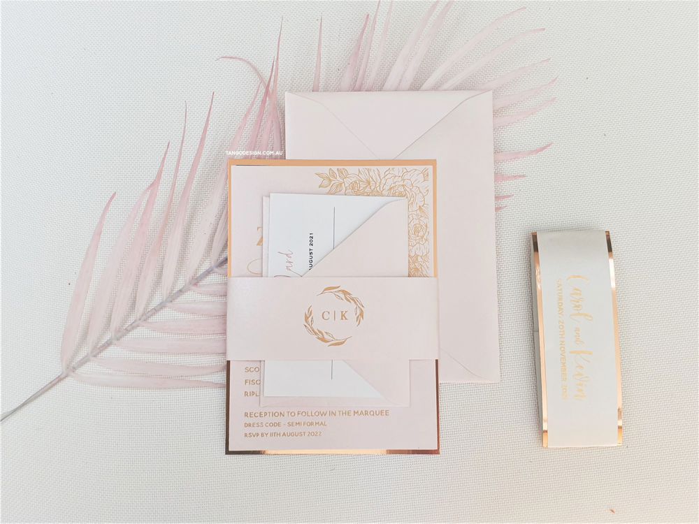 wedding invitations adelaide rose gold foil tango design wreath
