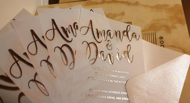 wedding invitations perth rose gold foil on vellum
