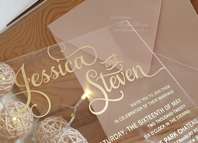gold acrylic wedding invitation
