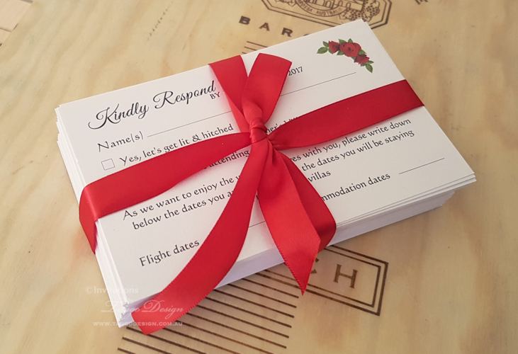 rsvp wedding cards red floral invites gold coast
