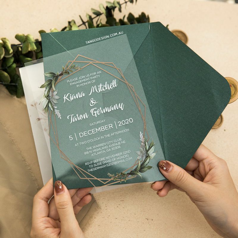 acrylic wedding invitation australia greenery rustic 
