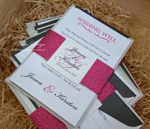 Online glitter hot pink fuchsia wedding invitations bundle pack
