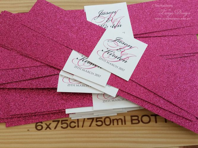 personalised glitter hot pink fushia wedding invitations