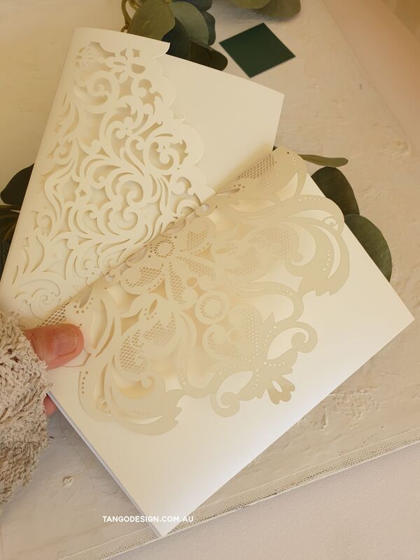 laser cut wedding invitations. Ivory wedding invites Gold Coast Australia weddings