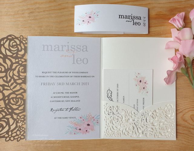 new zealand wedding invitations. Ivory floral lasercut invites australia vendor