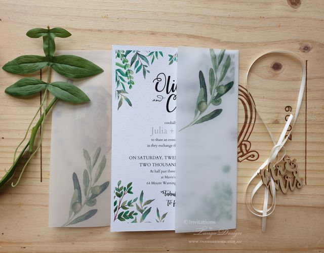 eucalyptus vellum jacket wedding invitations online