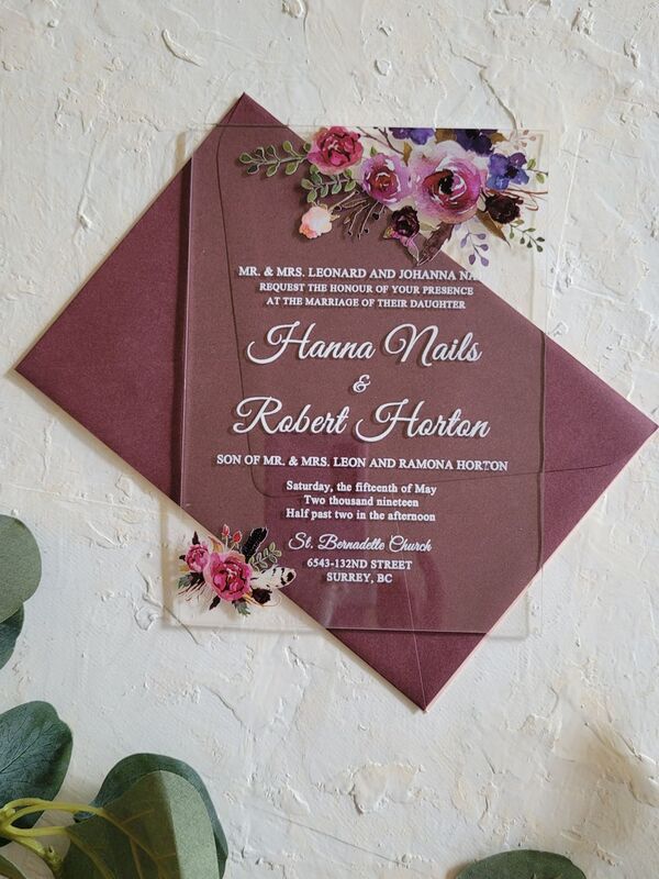 ACRYLIC WEDDING INVITATION floral. Transparent wedding invites floral burgundy save the date birthday