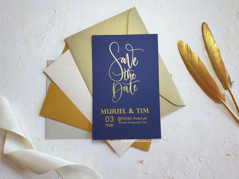 navy blue save the date card australia wedding invitations online