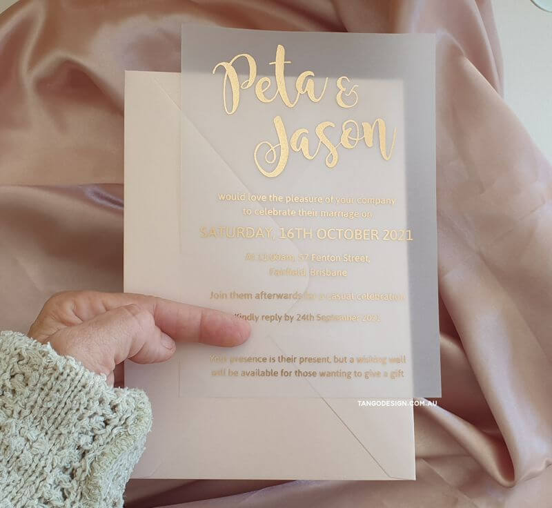 vellum wedding invitation foil rose gold wedding invites Australia