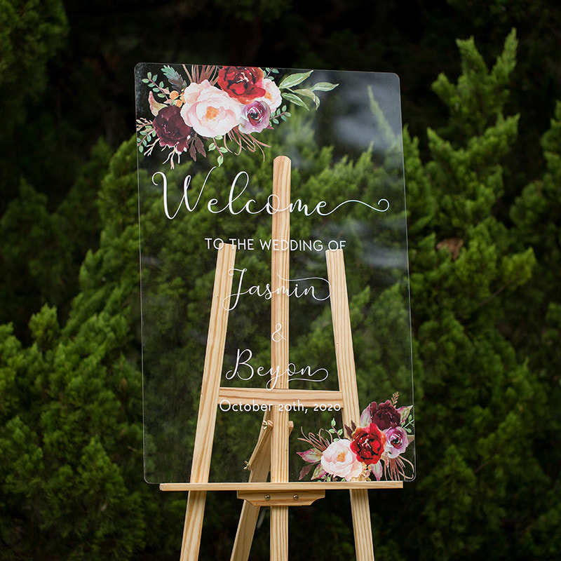 Acrylic wedding welcome sign australia floral rustic acrylic